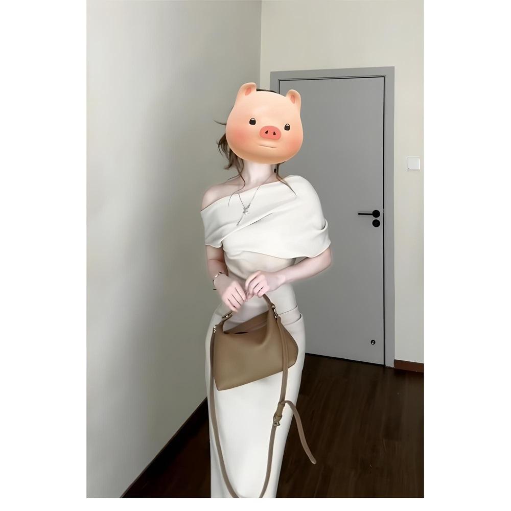 

Новое раннелетнее платье с косым плечом и отложным воротником, детское весенне-летнее темпераментное облегающее универсальное платье-футляр XL- (recommended 110-60kg)