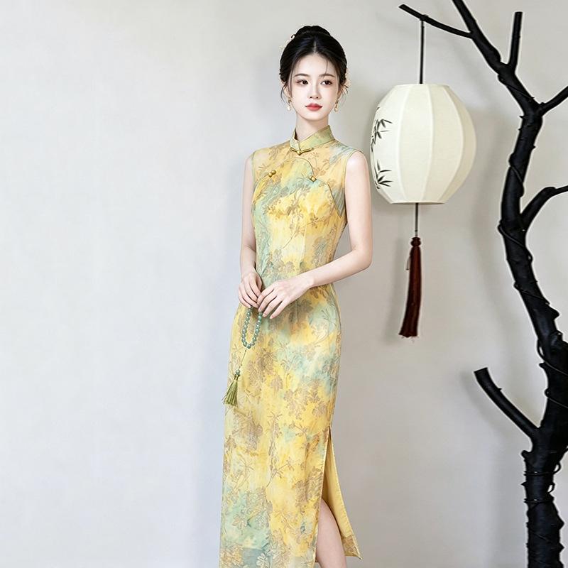 Yellow Sleeveless National Style New Chinese Suzhou Long Cheongsam Improved Young 1011 New Women's Premium Sense