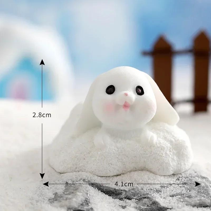 Figurines Christmas Rabbit Micro Landscape Snowman Bunny Ornament Desk Accessories For Home Decoration Kids Gifts Miniature