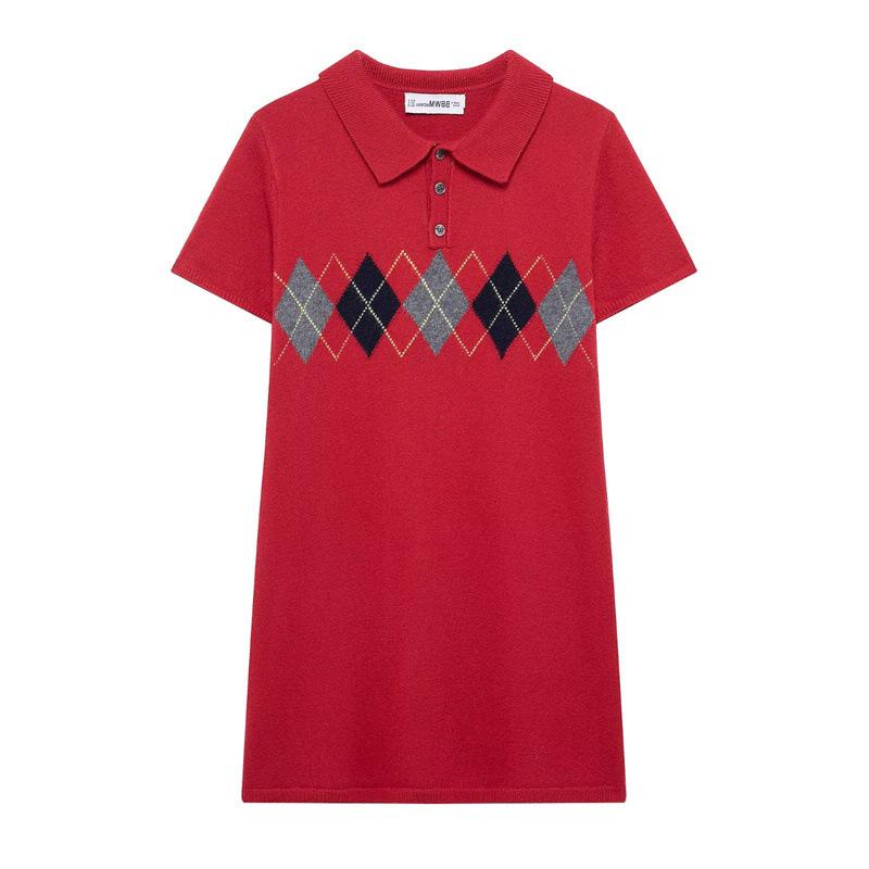 

TAOP&ZA Women s Spring/Summer Casual Diamond Lapel Mini Dress Medium червоний