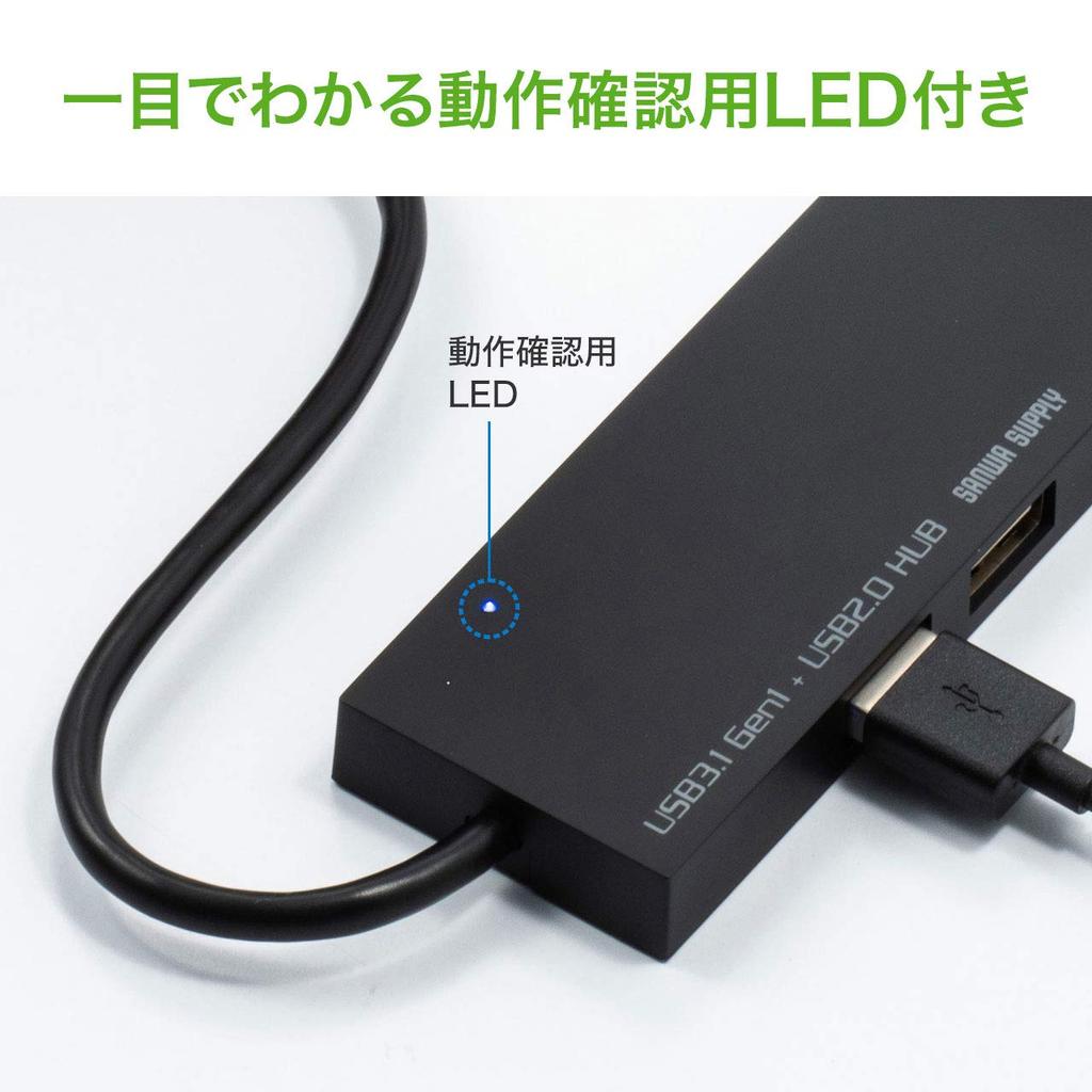 Sanwa Supply USB-hub Tilkobling x 1 x 2 kortleser Svart Type-C (USB3.1/3.0-port/USB2.0-porter/SD-kort/microSD inkludert) USB-3TCHC16BK
