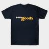 Men Black Print T-shirt Sam Goody Music Store No-Cut Transfer Paper Print Cotton Tshirt