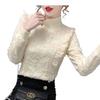Elegant Velvet-Lined Lace Half-High Collar Shirt for Women - Autumn/Winter Collection