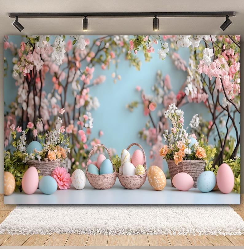 Spring Easter Photography Backdrop Wood Board Flowers Rabbits Eggs Kids Birthday Baby Shower Spring Party Decor Photo Background