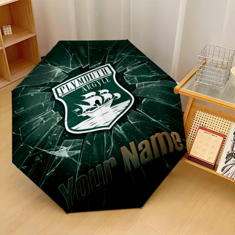 Plymouth Argyle FC Automatic 3‑Fold Umbrella 8‑Rib Windproof Folding Umbrella Sun Rain Protection For Outdoor Travel Daily Use