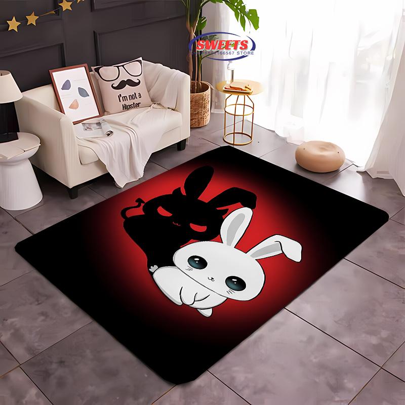 Cute Rabbit Shadow Fun Carpet for Bedroom LivingRoom Office, Children Non-slip Rug Modern Style Home Door Decor Mat Great Gift