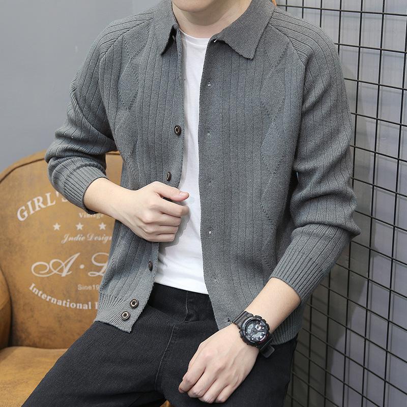 Autumn Cardigan Korean Style Sweater Men's Tops Jacket New Men's Trendy Slim Sweater Trendy One
