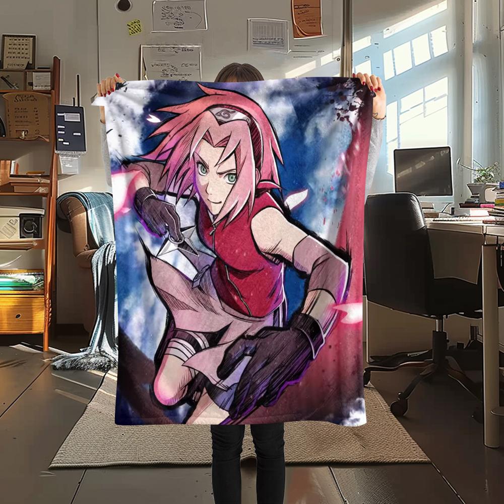 Naruto Sakura Haruno pattern Flannel Blanket, High quality Comfortable for All Seasons, Home Decor, Warmth and Comfort, Perfect for Gifts.