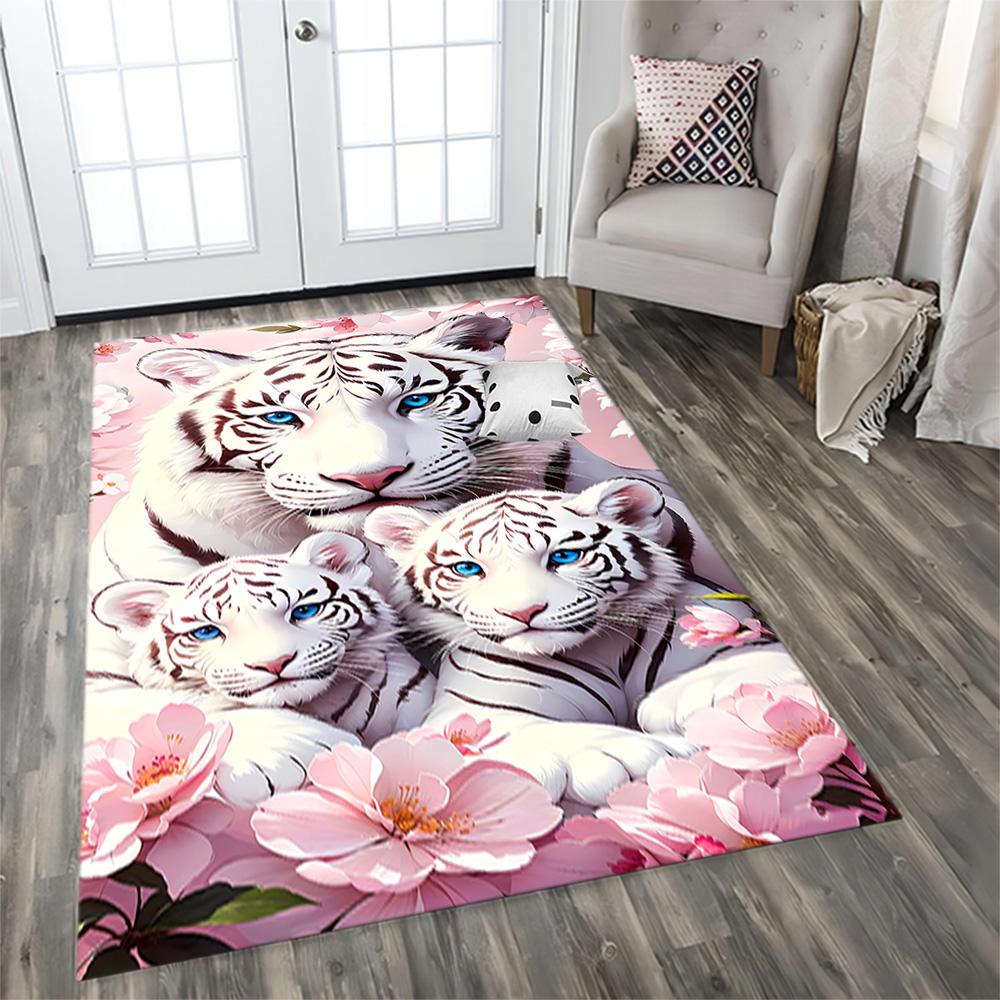 White Tiger Family for Living Room Rug, BedRoom Rug, Study Room Rug, Hallway Decoration, Perfect for Home Decoration or Holiday Gifts