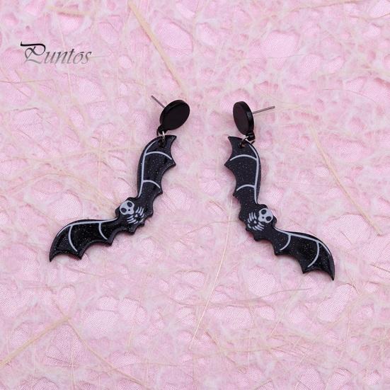 1 Pair Halloween Earrings Spooky Chic Bat Cat Skull Lightweight Trendy Personality Fun Comfortable Earrings