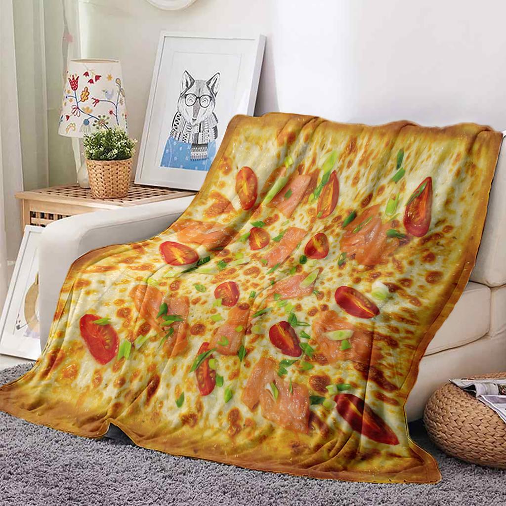 Delicious Pizza Print Blanket Funny Food Flannel Round Blanket Soft Warm Throw Blanket Nap Blanket For Couch Sofa Bed Game