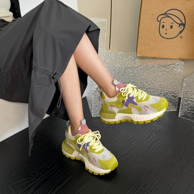 Thick-soled Gump Shoes Women 2024 Spring and Autumn New Breathable Fashion Round Head Lace-up Non-slip Shoes