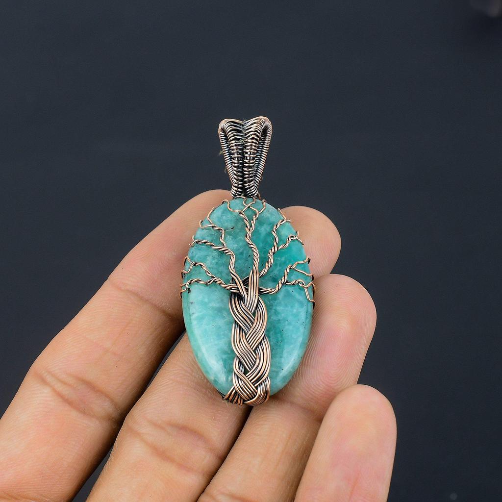 Tree Of Life Amazonite Pendant, 999 Copper Wire Wrapped Pendant Handmade Gemstone Jewelry, Gifts For Wife Brand New Pendant