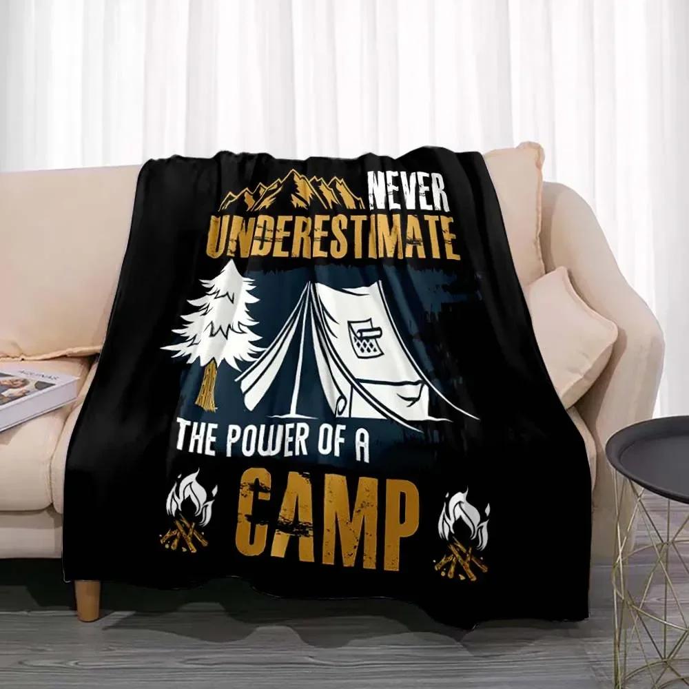 Fashionable Blanket Summer Happy Camper Camping Throw Bed Sofa Office Air Conditioning Soft Leisure Travel Customizable Throw
