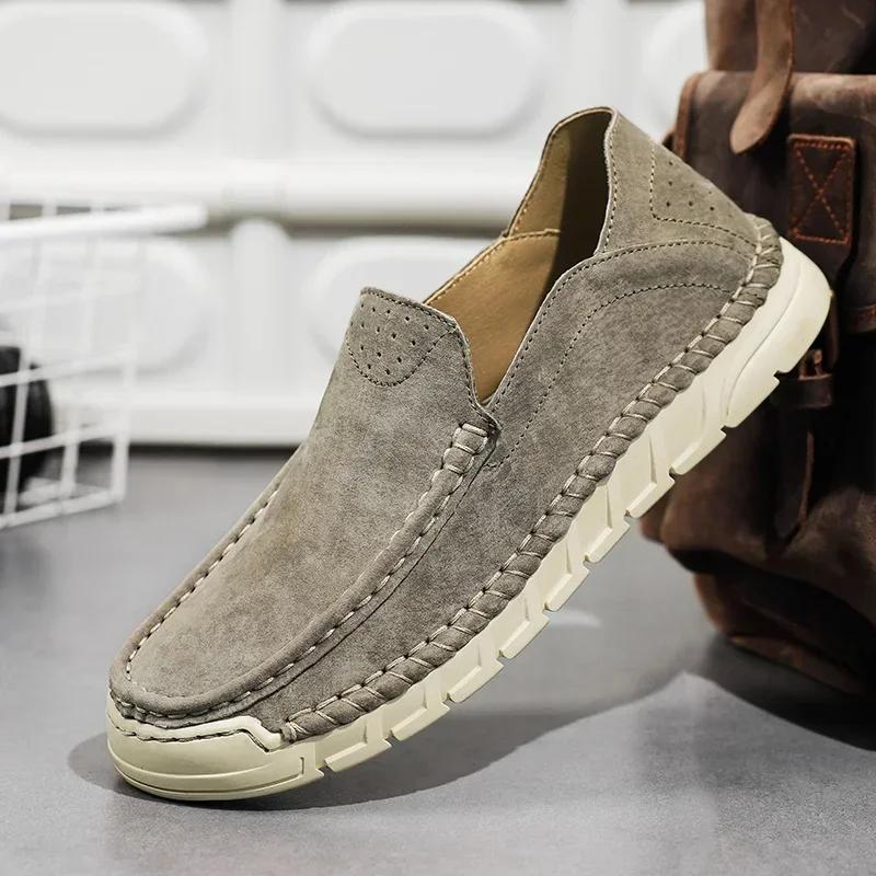 

Luxury Brand New Men s Shoes Casual Comfortable Slip on Loafers Men Outdoor Anti-slip Wearable Driving Shoes Flats Walking Shoes 44 хаки