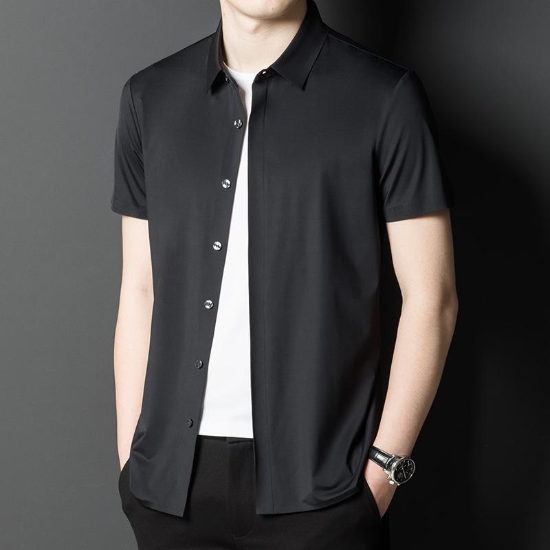 Seamless Iron-free Ice Silk Short-sleeved Men's Shirt Summer New Style Young and Middle-aged Business Casual High-elastic Thin Shirt for Men