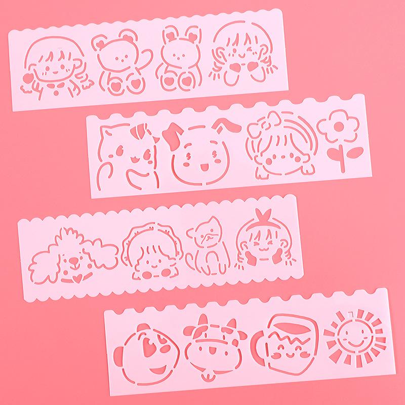 Yeni uzun şerit 3 nesil boyama şablonu 12 model 8 bir dizi el kopyası gazete boyama PET şablonu küçük cetvel seti