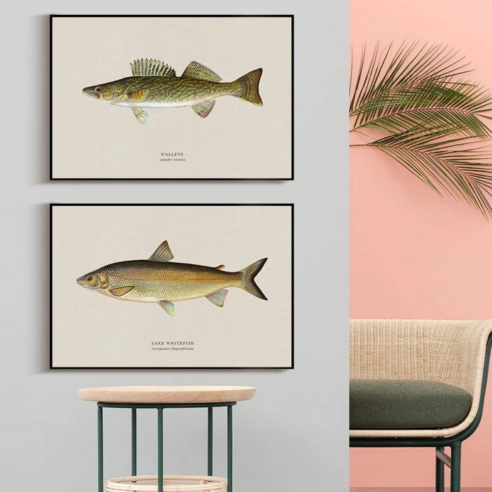 Vintage Bass Fish Trout Fly Fishing Posters Prints Canvas Painting Fisherman Retro Wall Art Picture for Living Room Home Decor