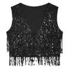 Mens Glitter Sequin Vest Sleeveless Tassel Waistcoat V Neck Open Front Dance Club Festival Partywear