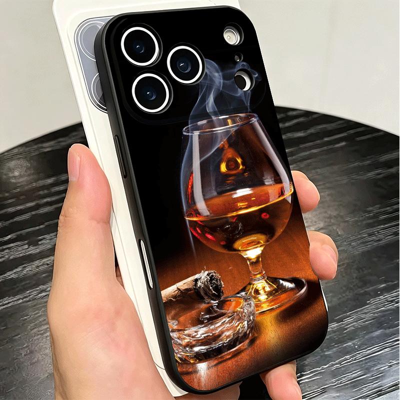 Cigar Whiskey Ice Drink Soft Phone Case for iPhone 16 16E 17 Air 15 Pro Max 14 Plus 13 Mini 11 12 7 Black Cover Back Shell