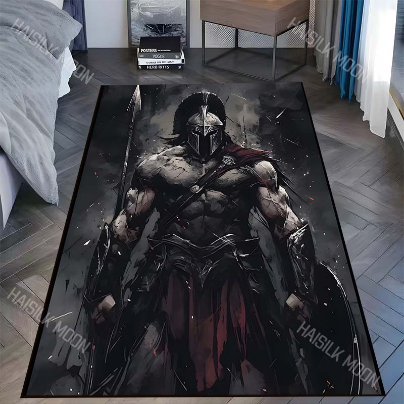 

1PC Spartan warrior dark armor spear shield Carpet for Living Room Bedroom Sofa Home Decor Rus Non-slip Floor Mat Luxury Gift 40x60cm