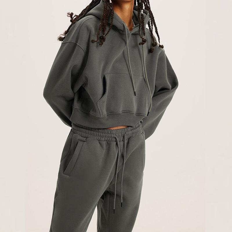 Women's Sweatshirt Set Fashion Hooded Round Neck Long Sleeve Top Casual Loose Warm Two-piece Set