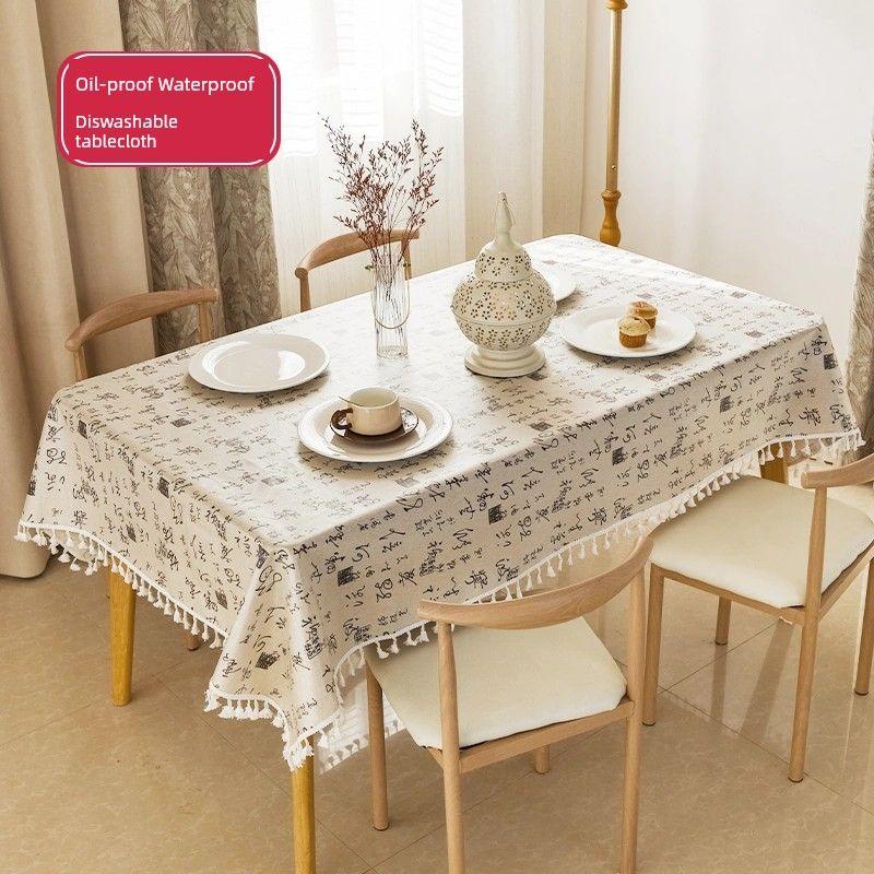 

Chinese Style Waterproof Oil-Proof Disposable Fabric Cotton Linen Tablecloth Chinese Restaurant Calligraphy Tea House Kindergarten Retro Tablecloth Chinese style 90*130cm