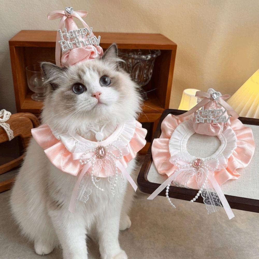 Pearl Bow Pet Birthday Hat Diamond Detail Pet Party Outfit  Birthday Party