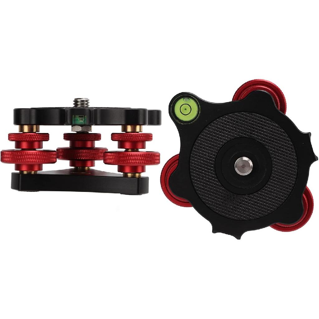 Tripod Head Leveling Base Camera Leveler, Triple Wheel Leveler Bubble Black LP-64 Leveling Base, 3/8” Thread, -5° Angle Adjustment for SLR Camera