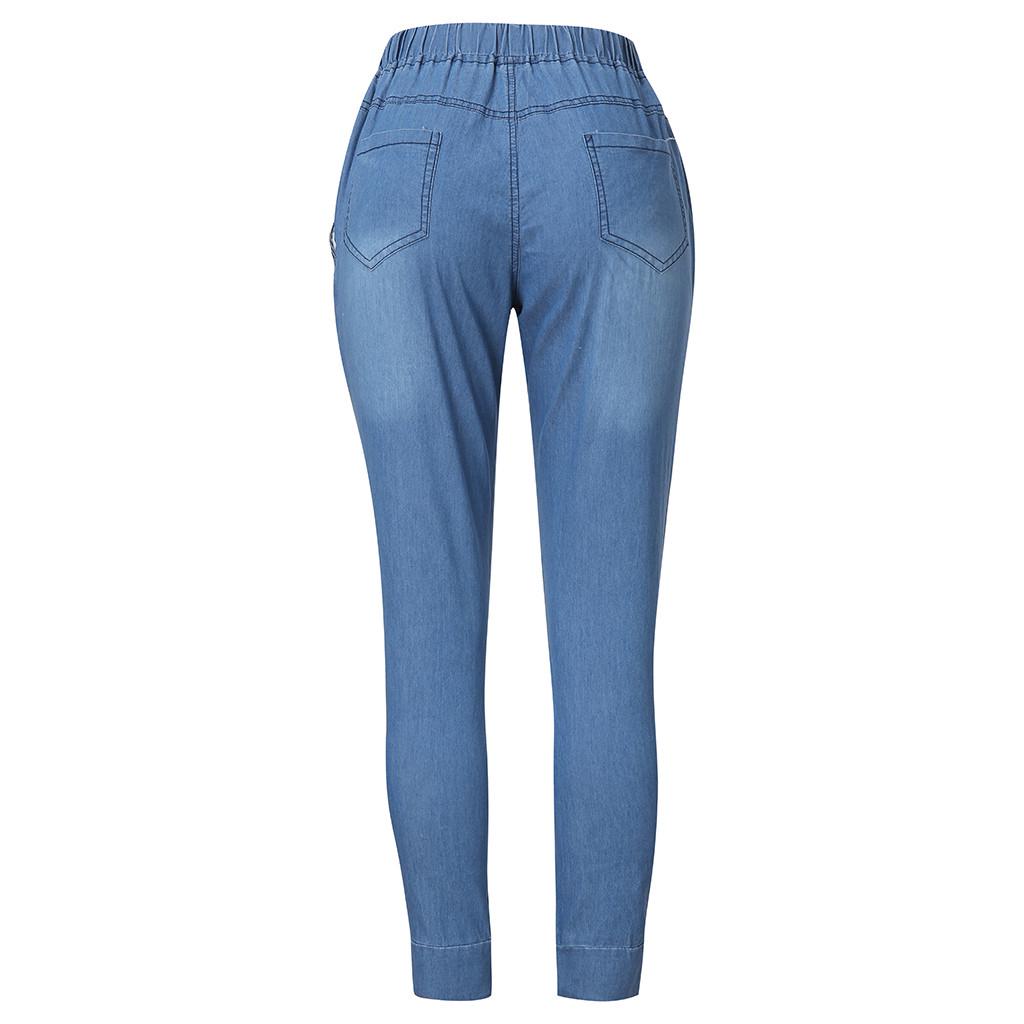 Frauen Sommer Elastische Plus Lose Denim Casual Kordelzug Plus Cropped Jeans