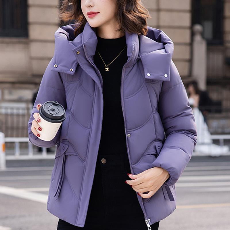 Mode Winterjacken Damen Kurzparkas Kapuze Locker Dick Warm Damenmäntel