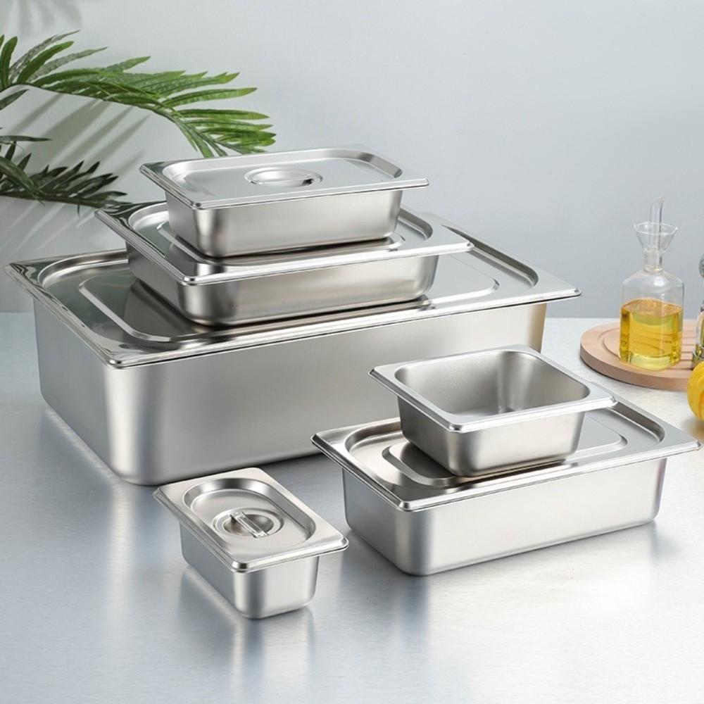 Stainless Steel Food Pan GN Pan with Lid 32.5 cm x 26.5 cm Rectangular Tray Basin Square Basin Thickened Food Storage Container