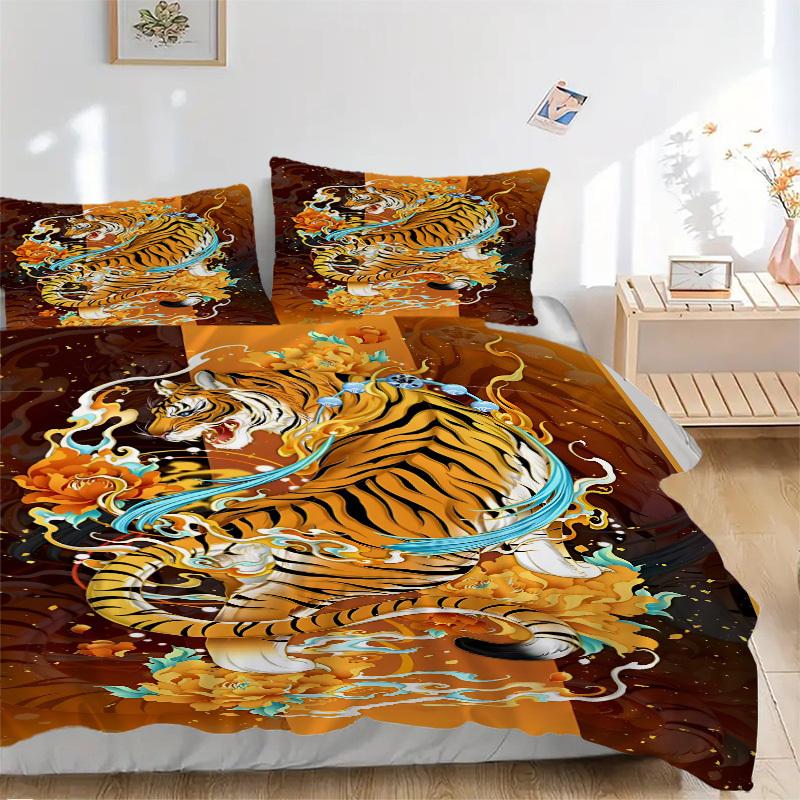 

3PCs Tiger Design Design Cover Set, Breathable Fabric, Machine Washable (1 Duvet Cover + 2 Pillowcases) (Without Quilt) yy250911118 135x200cm