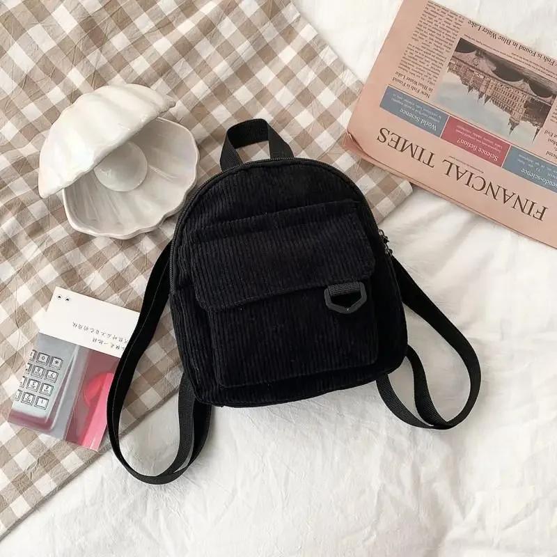 1 Pcs Corduroy Shoulder Ins Mini Backpack For Women's Korean Version High School Student Forest Style Minimalist Retro Backpack