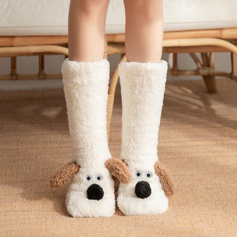 Autumn and Winter Coral Fleece Socks Cat Claw Socks Thick Floor Socks Snow Socks Women Plus Velvet Cartoon Home Tube Sleeping Socks