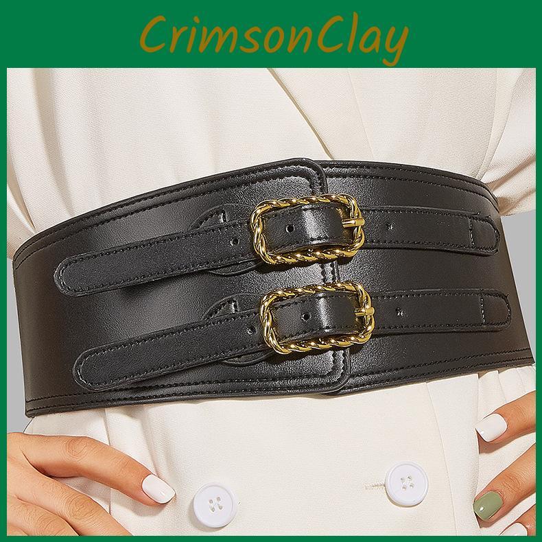 Women Elastic Vintage Waistband Waist Cincher With Double Button Twist Buckle