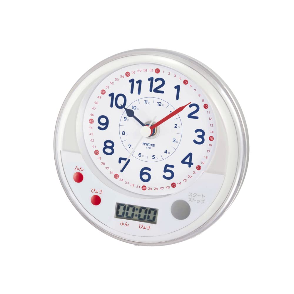 MAG (Mag) Table Clock, Educational Toy, Bath Timer, Analog, Water-resistant, with Timer, White T-745WH-Z