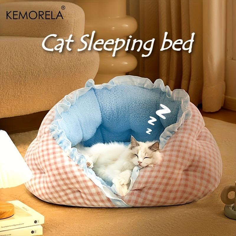  Cozy Semi-Closed Lace Pet Nest with Thickened Warmth, Winter Design Machine Washable, for Small Dogs & Cats,Cat Shelter