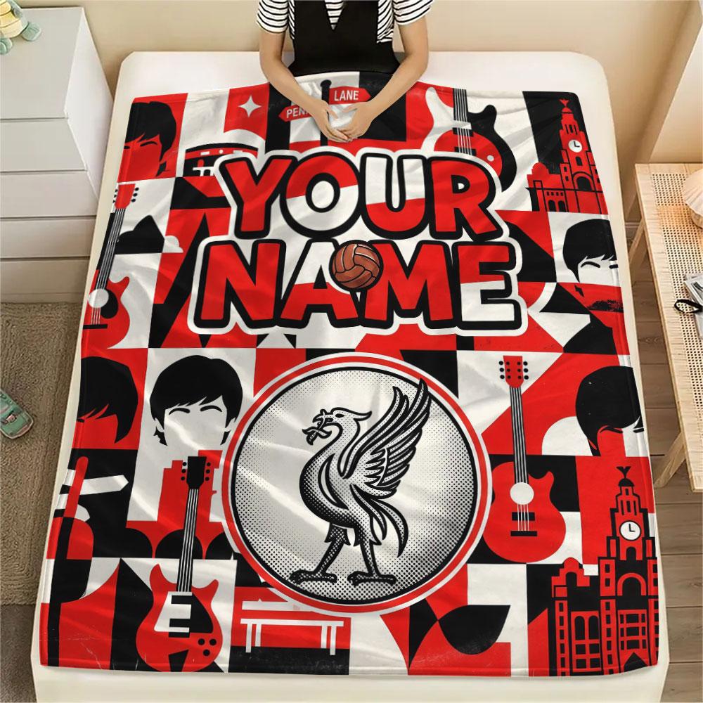 Custom Name,Liverpool Printed Flannel Blanket, Soft Throw for Bedroom Sofa, Washable, Christmas Present, Great Gift.