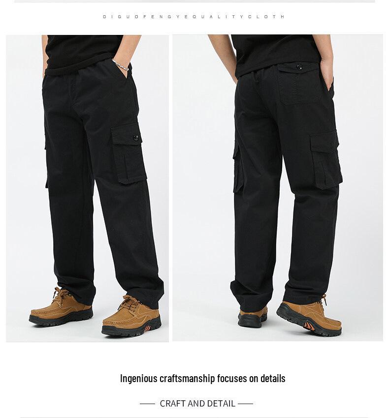 Spring & Autumn Multi-Pocket Loose Fit Casual Pants for Middle-Aged Men