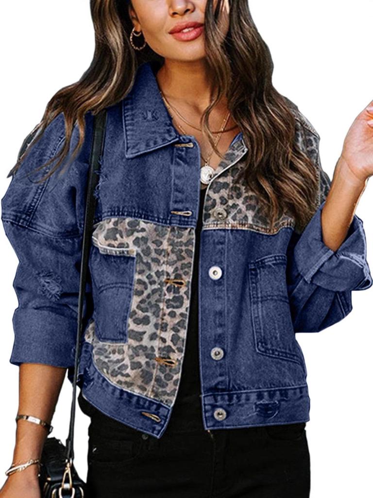 Leopard Print Denim Short Jacket for Women - European & American Spring/Autumn Collection