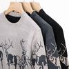 Herbst und Winter Hirsch Jacquard Rundhalspullover Herren Integriertes Fleece Lässiger Strickpullover
