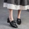 Johnature Retro Genuine Leather Pumps Square Toe Thick Heel Versatile Commuting Women's Shoes