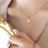 Leaf Oval Pendant Necklace for Women - Gold Plated, Fade-Resistant Titanium Steel