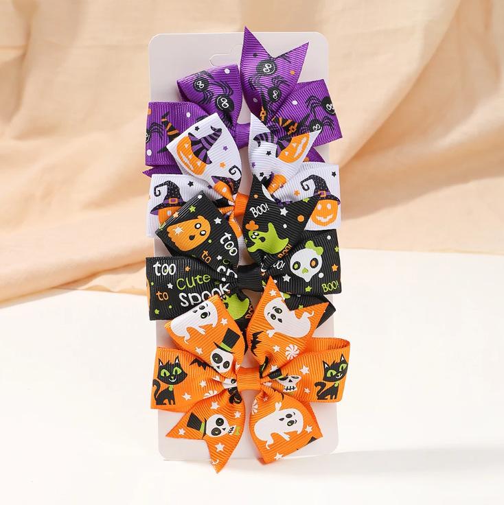 Popular Children'S Hair Accessories Set Accessories Halloween Ribbed Bow Hairpin Children'S Accessories 638