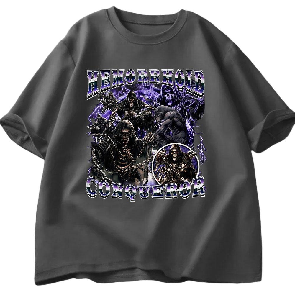 Hemorrhoid Conqueror Funny Skull Tshirt Mens Womens Casual Cotton Tshirt Fashionable Oversized Short Sleeved Street Y2K