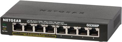 Ukončena výroba NETGEAR Stolní kompaktní nespravovaný přepínací rozbočovač GS308P Gigabit 8 portů 4 porty Tichý bez ventilátoru Úsporný design 3 roky záruka
