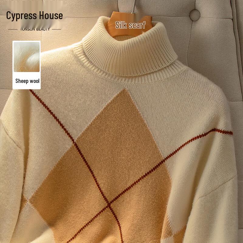 

Женский свитер Siboshe в стиле колор-блок аргайл из мериносовой шерсти с высоким воротником L