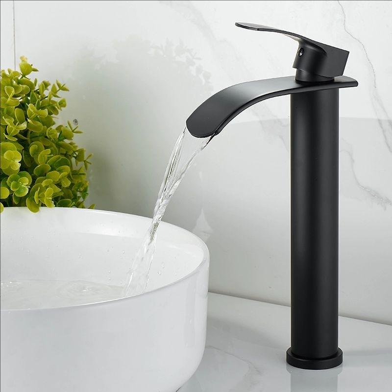 Brushed Gold Basin Faucets Waterfall Black Bathroom Faucet Single handle Basin Mixers Taps Tall Bath Faucet Sink Water Crane