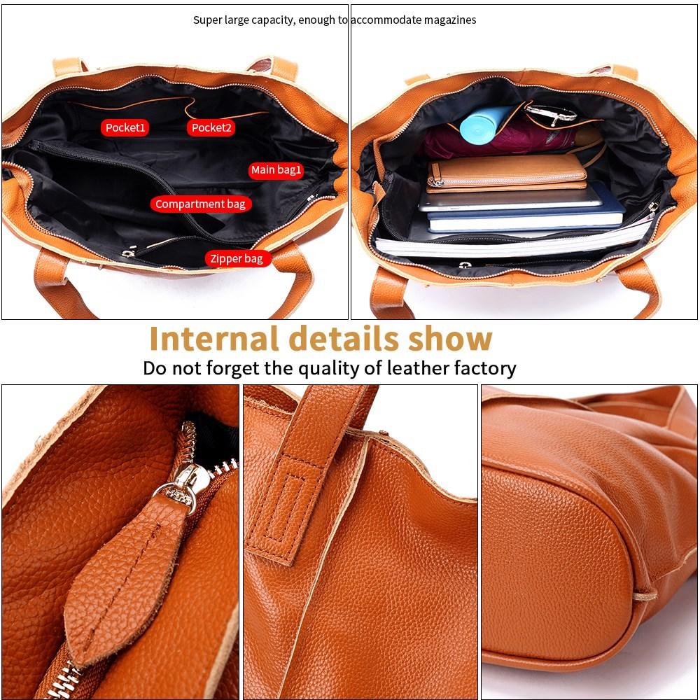 Genuine Leather Tote Bag for Women, Top Grain Cowhide Shoulder Handbag, Large Capacity A4 Work Bag, Soft Texture Commuter Purse, Vintage Style